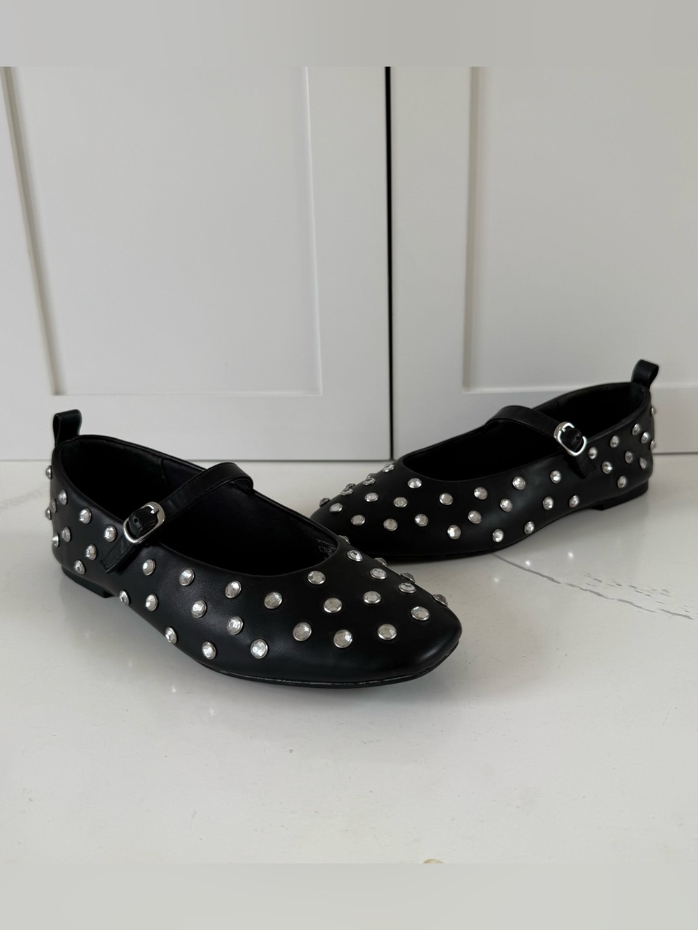 Stradivarius Rhinestone Studded Mary Jane Ballet Flats Womens Size 38 EU / 8 US